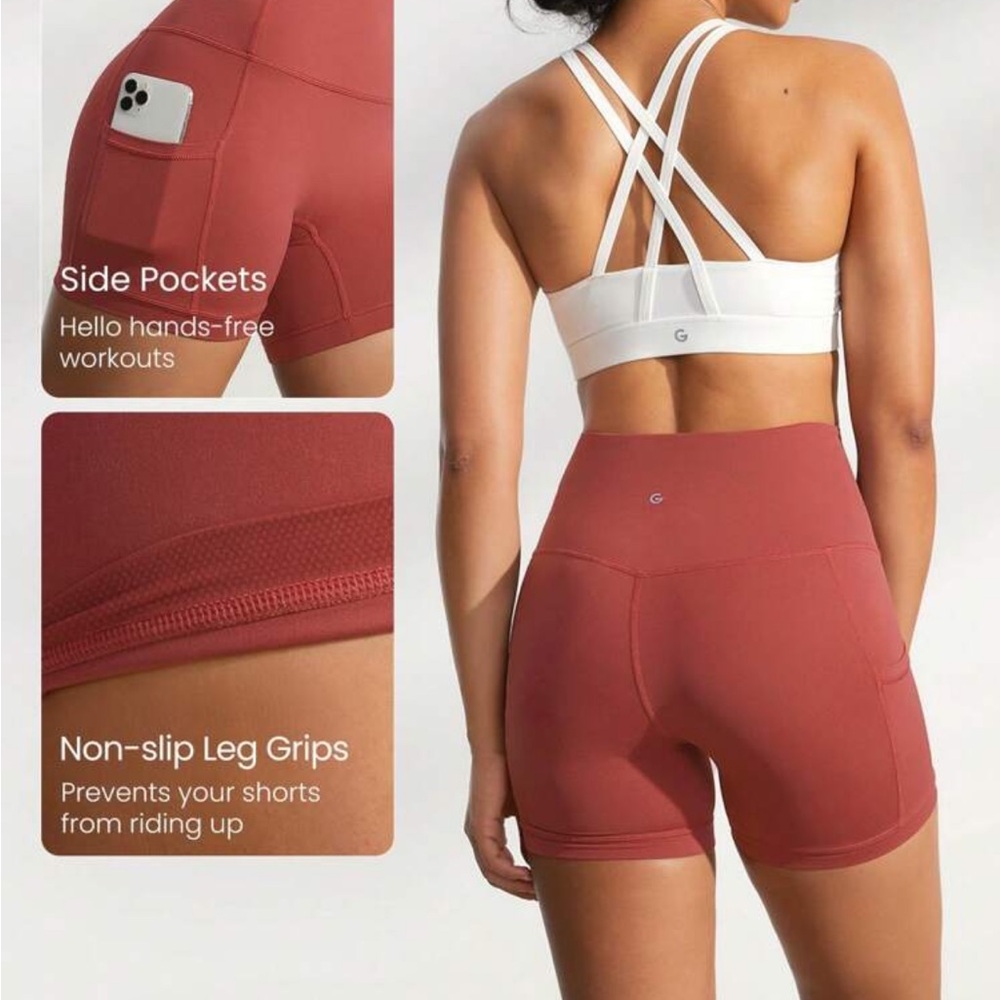 GlowMode FeatherFit 4.3” Inseam Bike Shorts – Cosmic Dust Red (Size Small / 4)